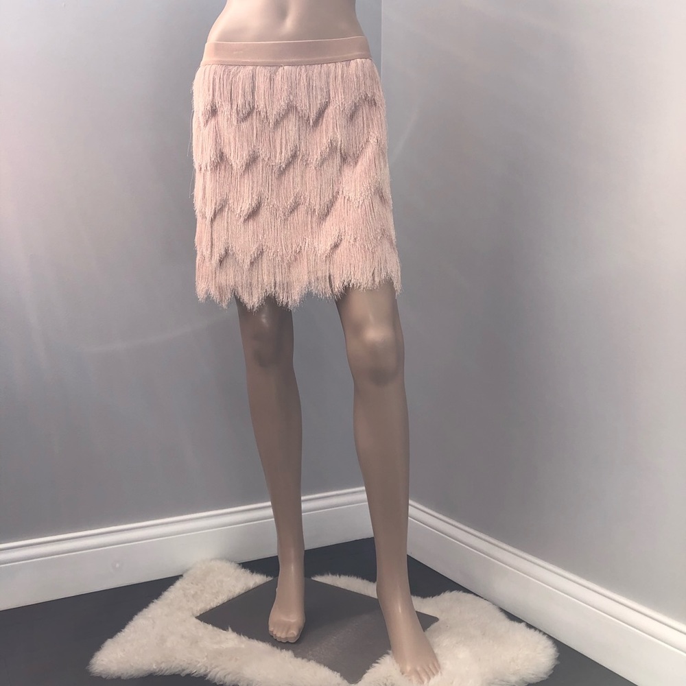 BCBGMAXAZRIA Modie Tiered Fringe Skirt